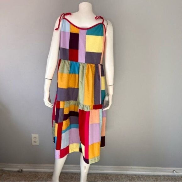 Hand Made Patchwork Tiered Sundress with Shoulder Straps Size M-L - Picture 3 of 10